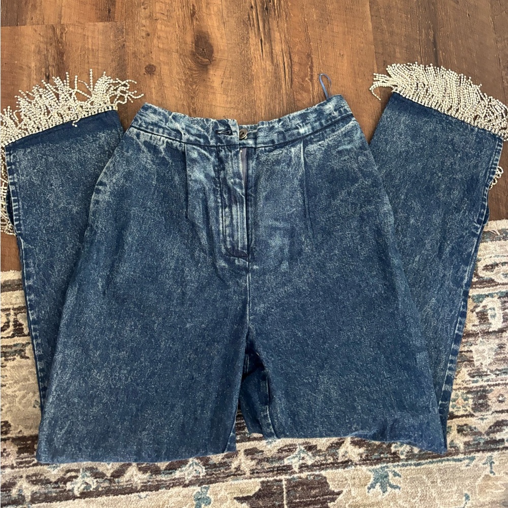 Diamond Fringe Hem Blue Jeans